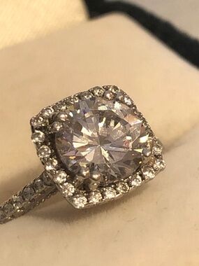 Sterling silver 14k white gold plated solitaire stone halo ring